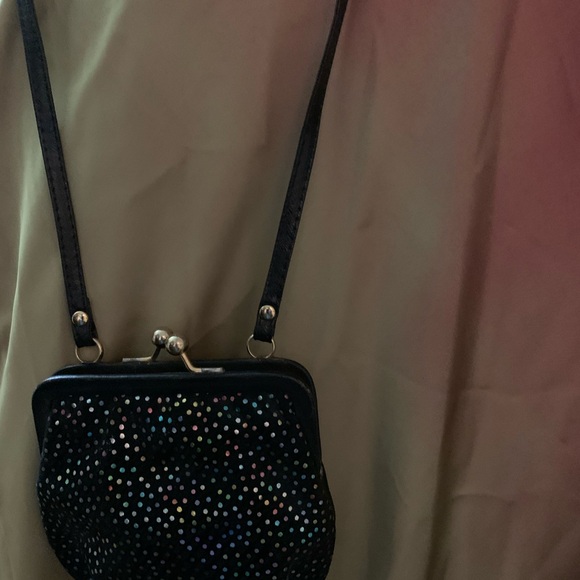 Cute Mini Black Leather Purse with Iridescent Dots - Picture 3 of 7